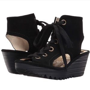 Fly London Black Suede lace up sandals